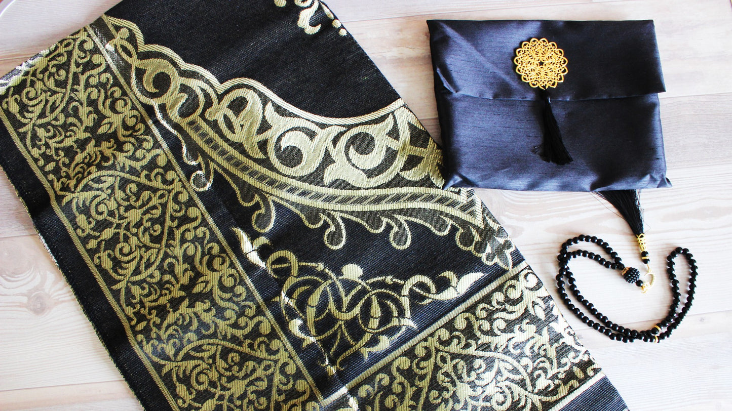 Ottoman Black Travel Prayer Mat Set