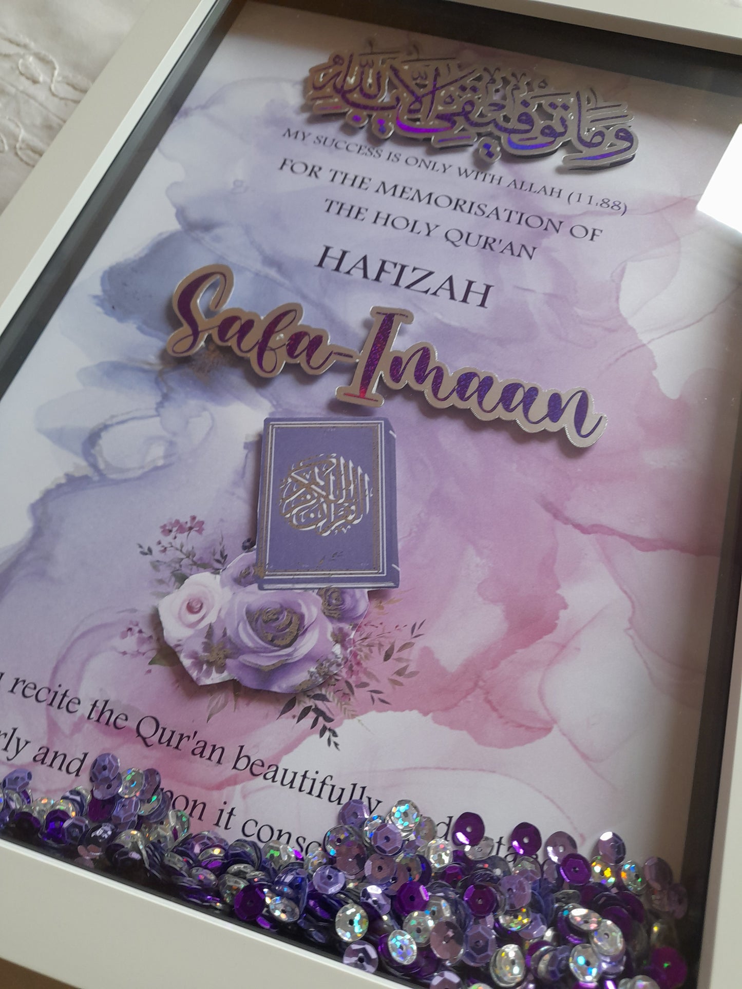 Personalised 3D Hafizah Completion Frame – A4 White