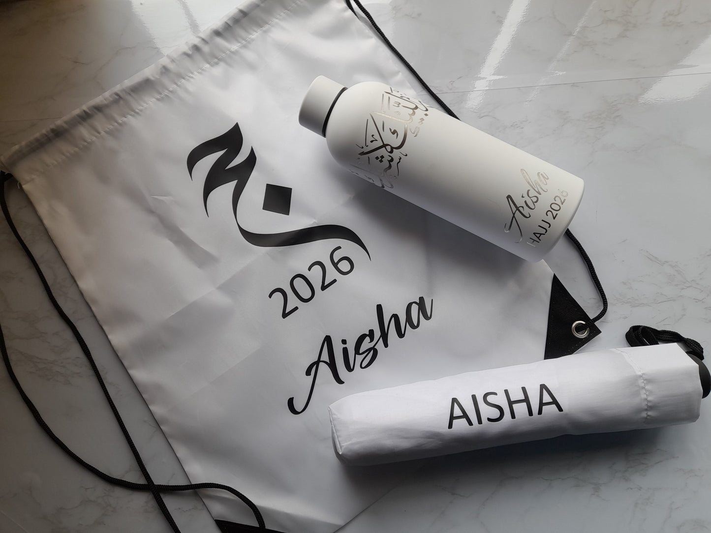 Hajj & Umrah Outdoor Essentials Bundle (Bottle, Umbrella & Bag)