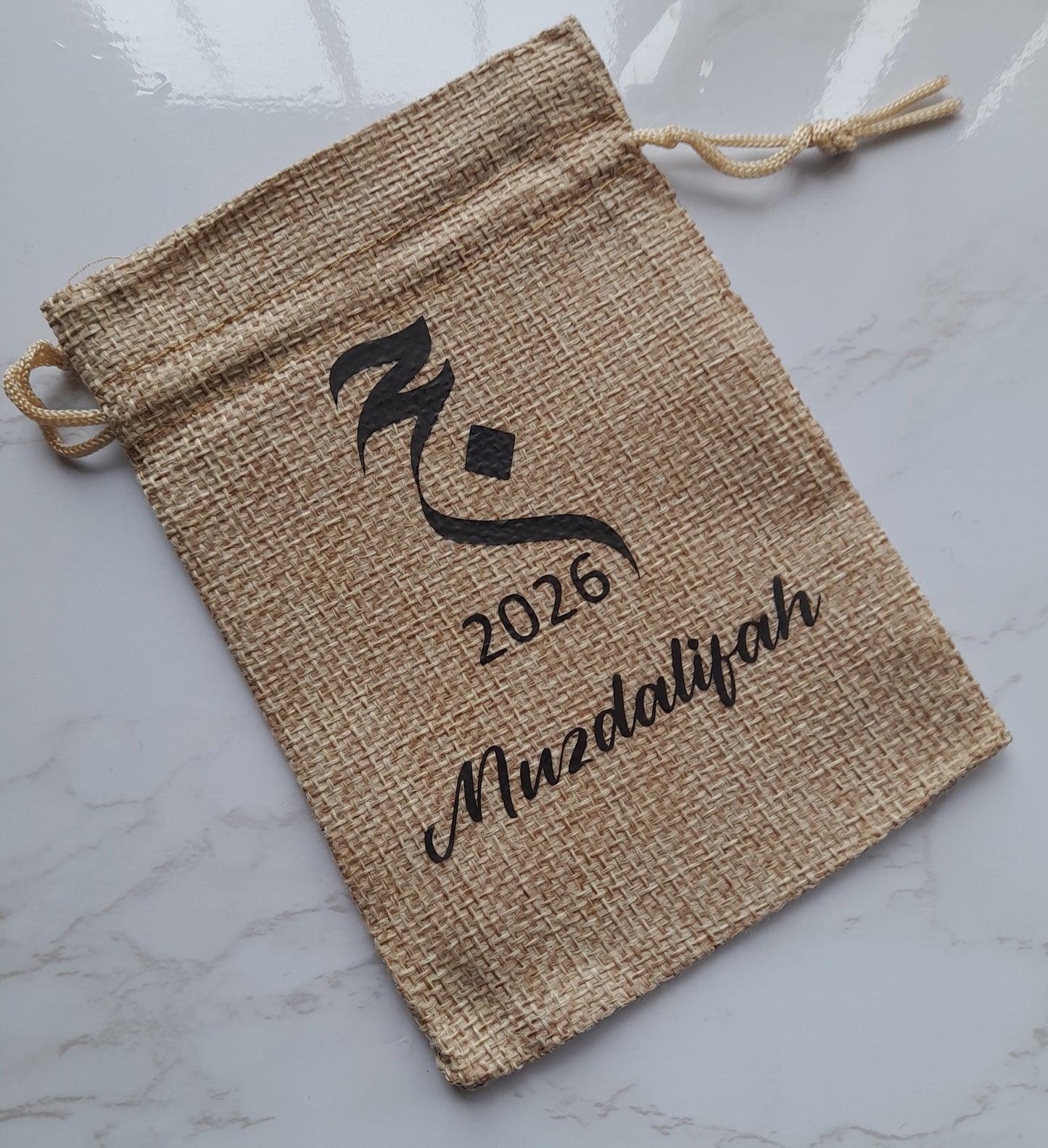 Burlap Hajj Pebble Bag – Personalised Muzdalifah Stone Bag